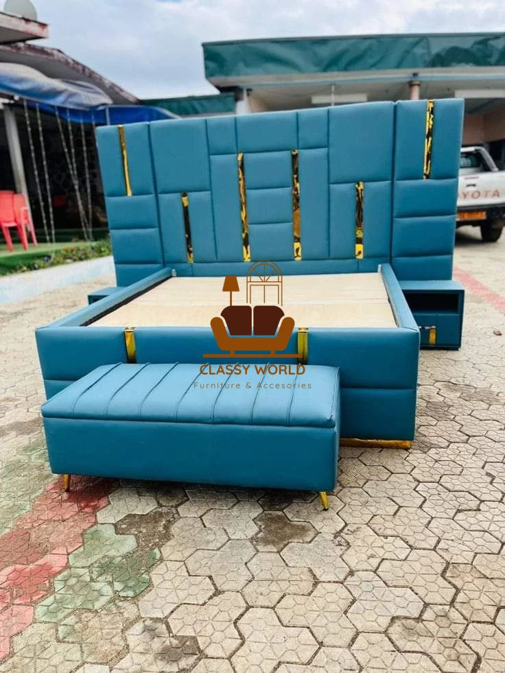 Geometric Bed With Ottoman