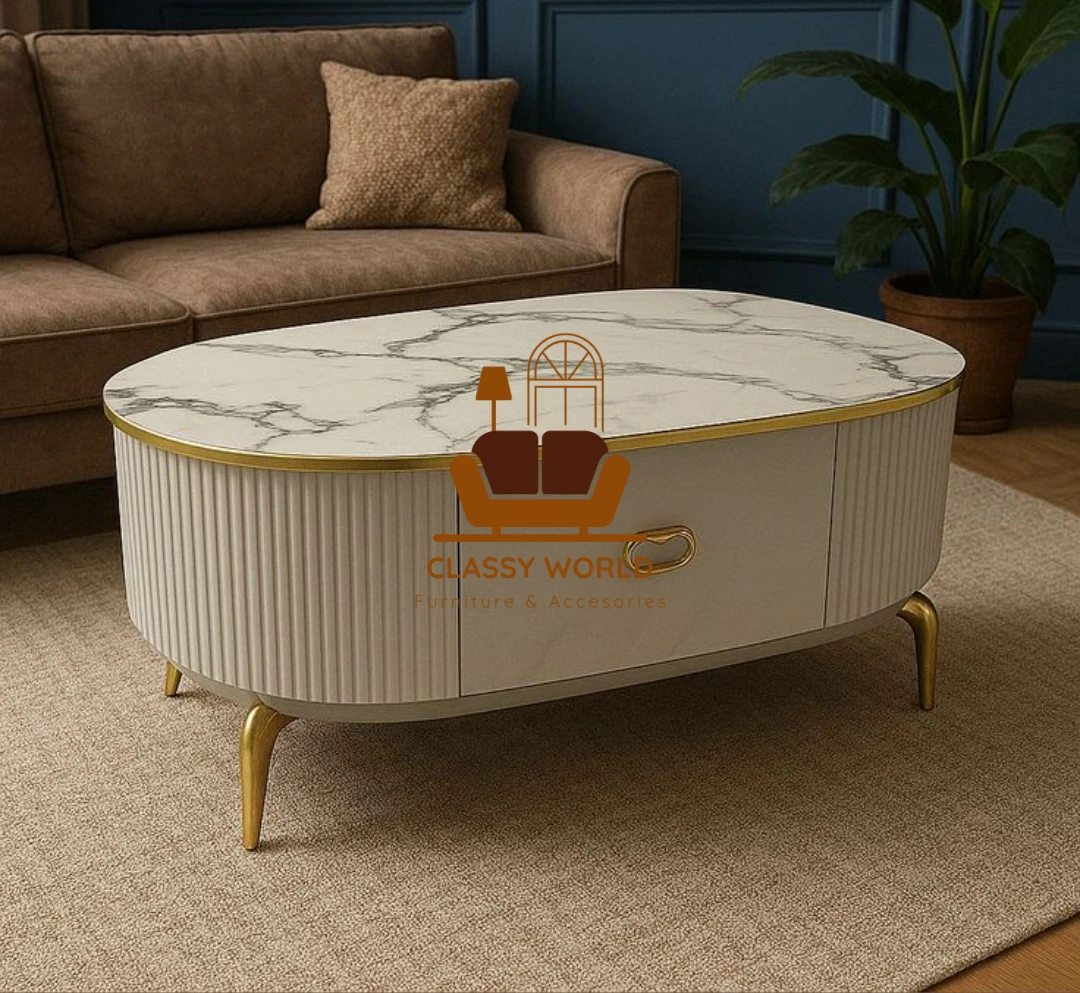 Modern White Oval Center Table