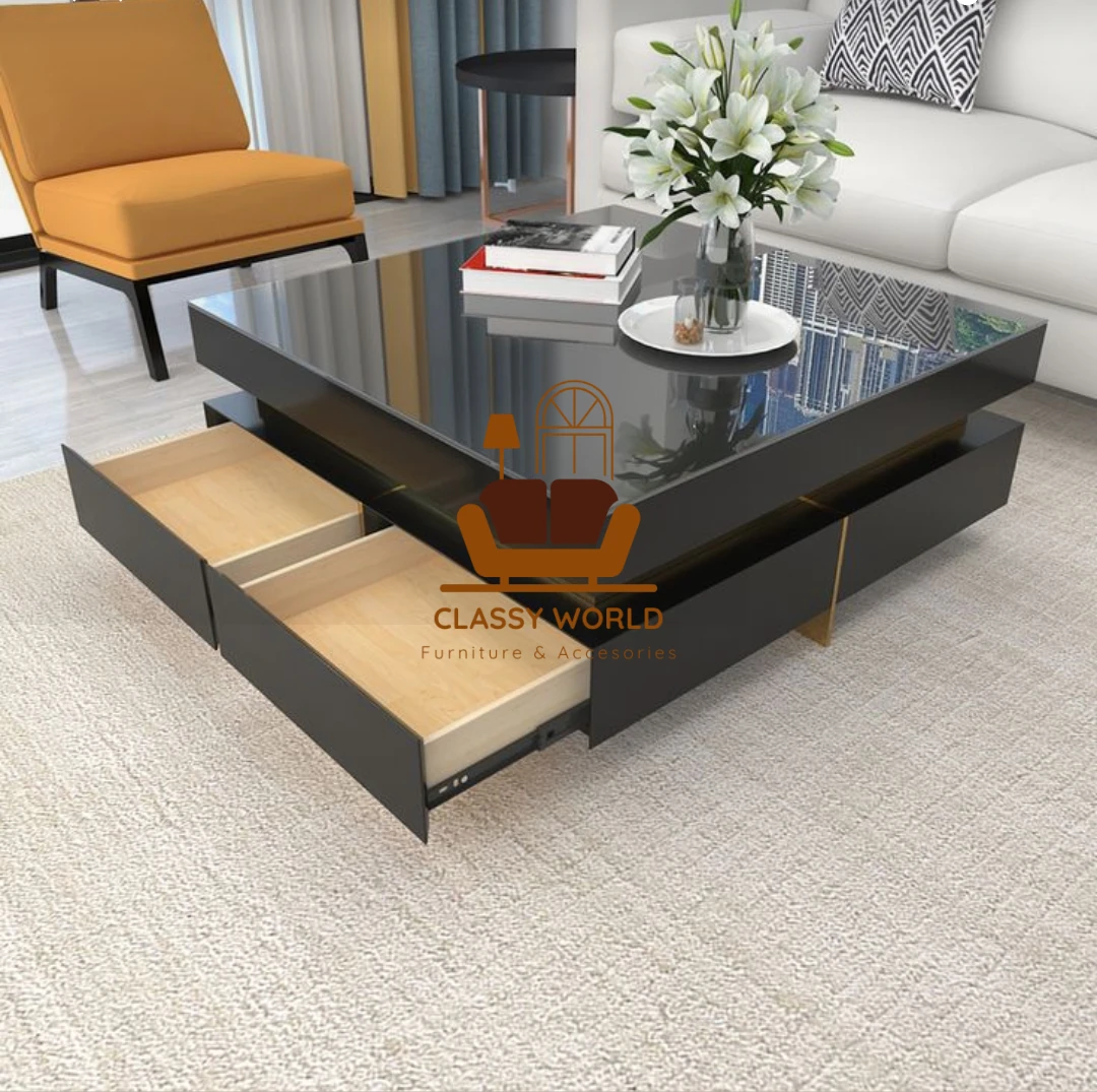 Square Coffee Table with Drawers